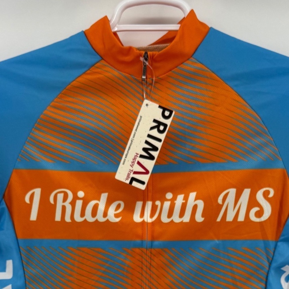 Primal Wear Womens I Ride With MS 2019 Cycling Jersey Orange Blue Medium NWT